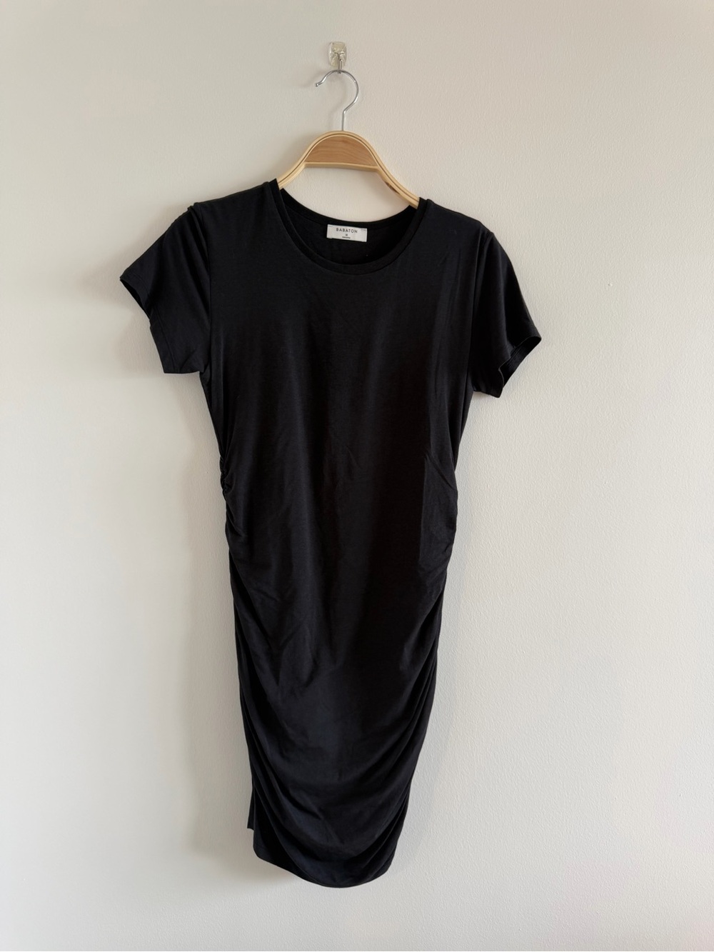 Aritzia Black Ruched Short-Sleeve Dress